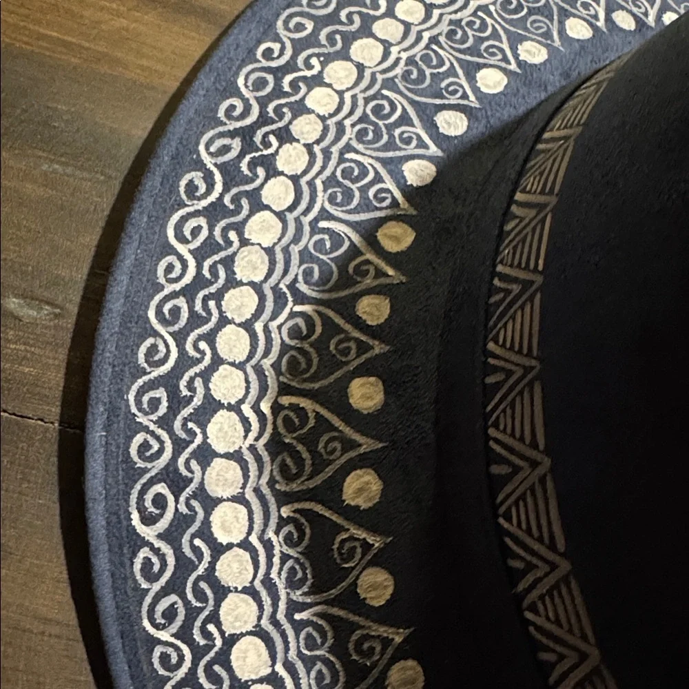 Made in Mexico Hand-Painted Navy Blue Fedora with White Details